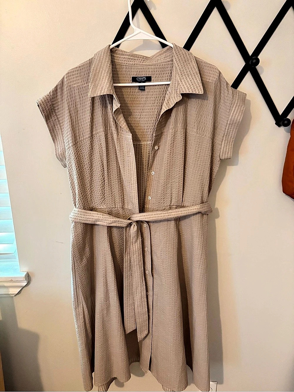 Chaps Women's Belted Midi Shirt Dress in Beige Size 14 Like New